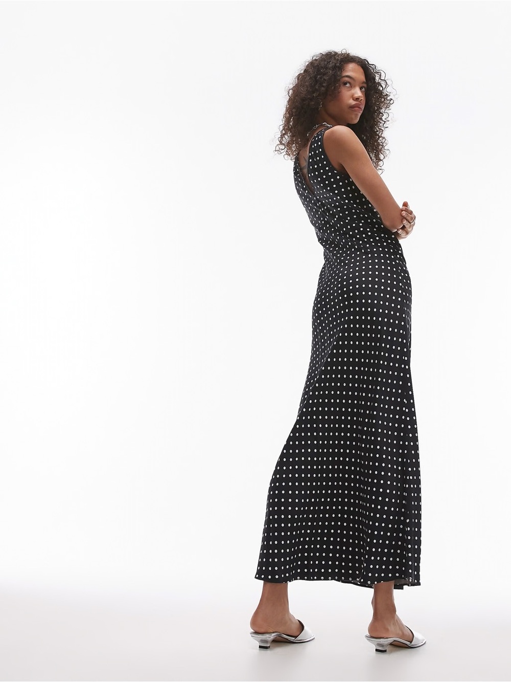 Topshop Black Maxi Dress with White Polka Dots - Picture 2 of 4